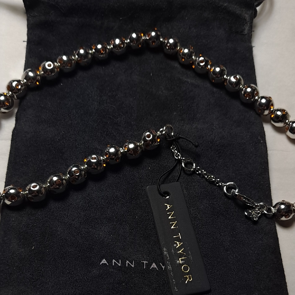 Ann Taylor Silver and Brown Beaded Necklace